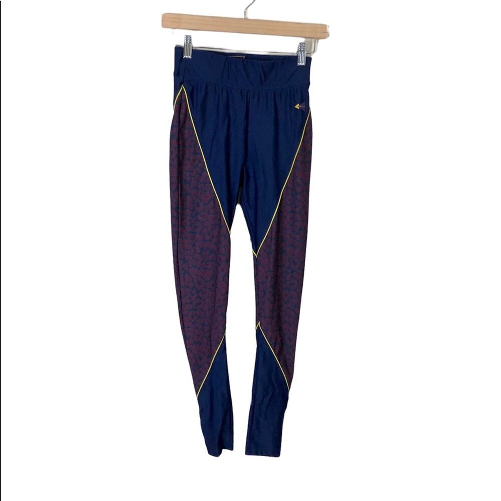 Laain Navy and Red Leopard Print Color Block Leggings Size Small